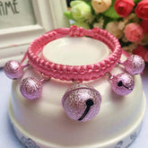 KUTKUT Pet Collar Necklace Hand Woven Dog - Cat Collar Bell Pendant Cat Accessories Puppy Pet Supplies with Bells (Pink)